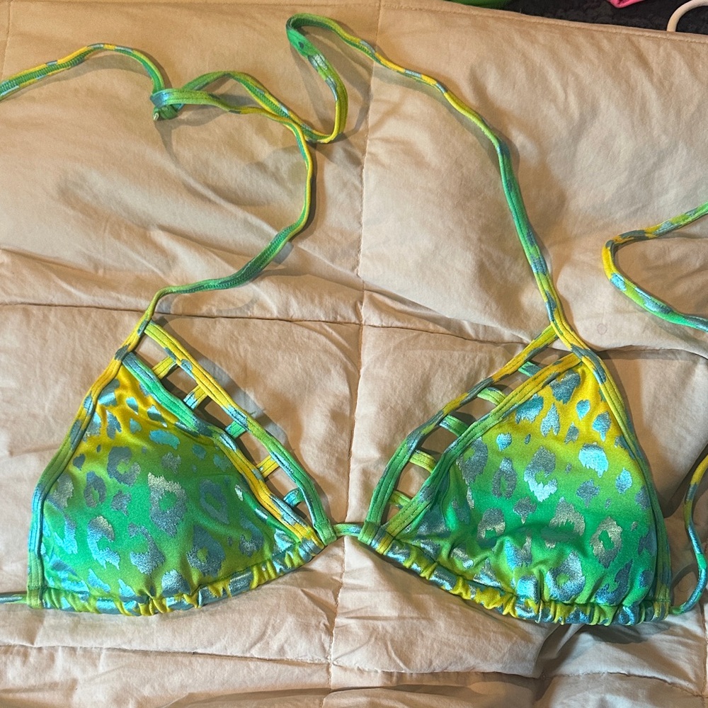 Victoria's Secret Green and Yellow Bikini Top